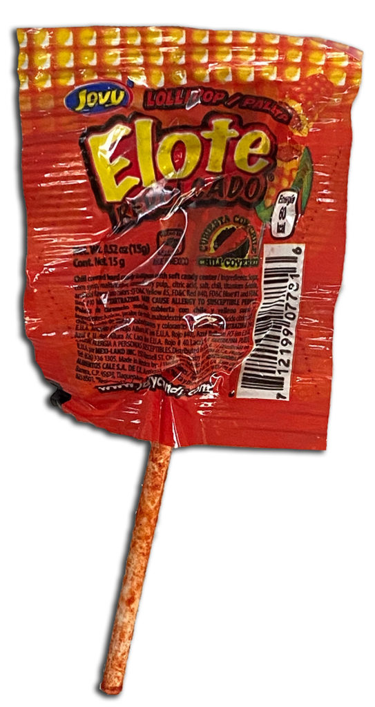 Front side of Elote lollipop package