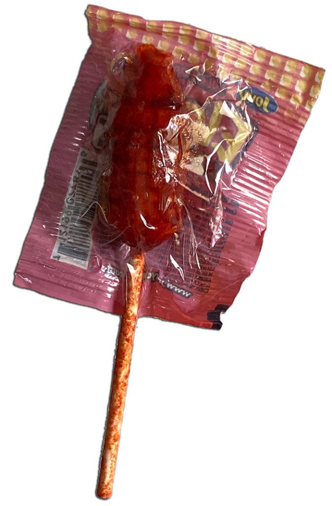 Back side of Elote lollipop package