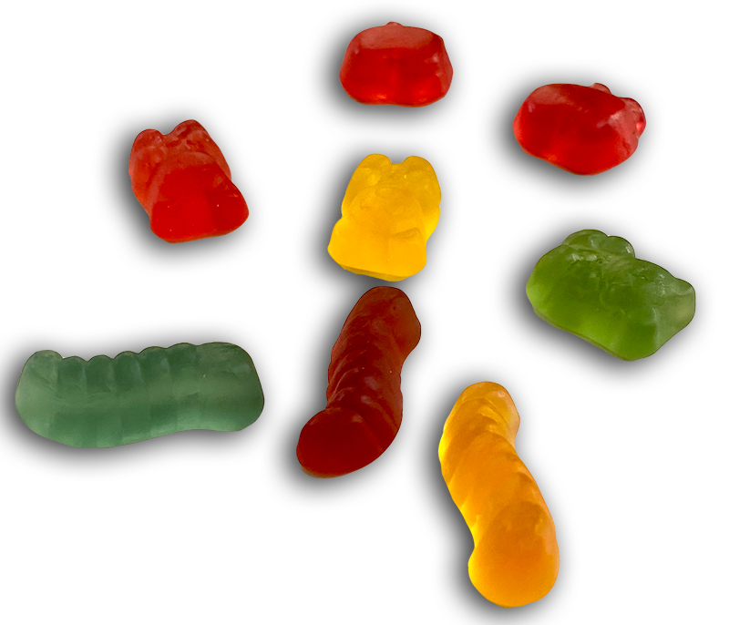 Biobor gummies, gummy worms, and gummy apple vinegars.