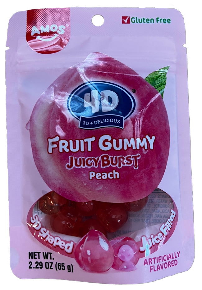 Amos 4D peach gummies package