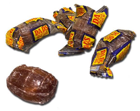 Dads Root Beer candy and wrappers