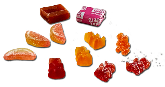 Assorted Smart Sweets candies, packaged and unpackaged
