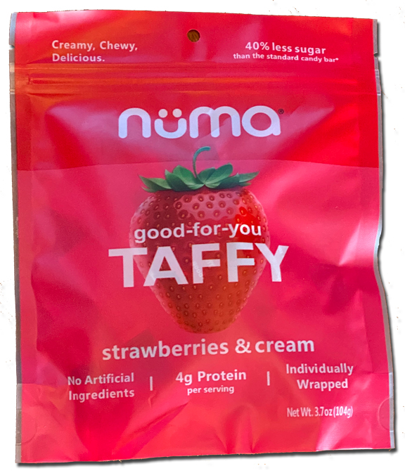 Nüma 'good-for-you' taffy package: strawberry and cream